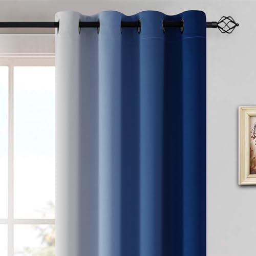Ombre Curtains Royal Blue and Greyish White for Living Room (52"W x 84"L (Pack of 2) / Royal Blue)