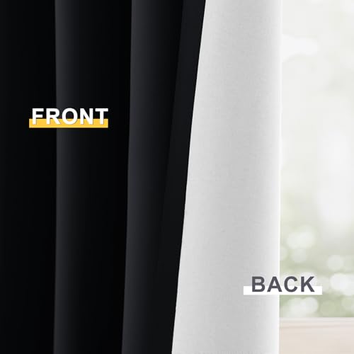 Black 100% Blackout Curtains 84 Inches Long for Bedroom 50" Wide (50"W x 84"L (Pack of 2) / Black With White Backing)