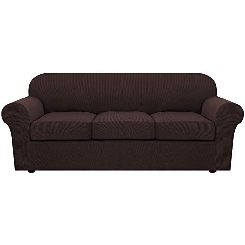 4 Piece Stretch Sofa Covers for 3 Cushion Couch Covers for Living Room Furniture Slipcovers (Large / Chocolate)