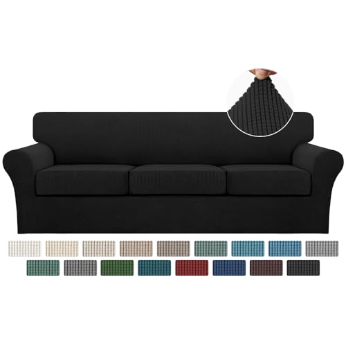 4 Piece Sofa Covers for 3 Cushion Couch Sofa Slipcover Soft Couch Cover for Dogs (XL Sofa (3 Cushion) / Black)
