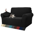 1 Piece Jacquard Couch Covers for 2 Cushion Couch High Stretch Loveseat Slipcover for Pets Dogs Anti Slip Love Seat Sofa Slipcover Furniture Protector (Medium (55"-69") / Black)