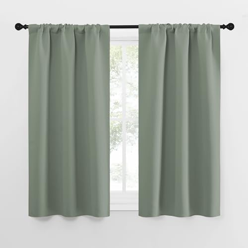 Window Curtains Blackout Drapes (Greyish Green / 29"W x 50"L (Pack of 2))