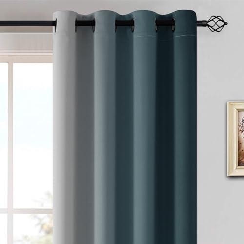 Ombre Curtains Stone Blue and Greyish White for Living Room (52"W x 84"L (Pack of 2) / Stone Blue)