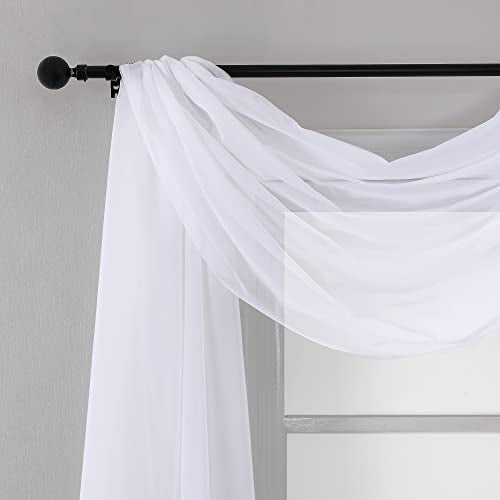 White Sheer Scarf Valances for Windows 216 Inch Extra Long (White / 42"W x 216"L (Pack of 2))