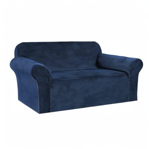 Stretch Velvet Loveseat Covers for 2 Cushion Couch Covers for Living Room Sofa Covers Slipcovers with Non Slip Straps Bottom (Navy / Loveseat)