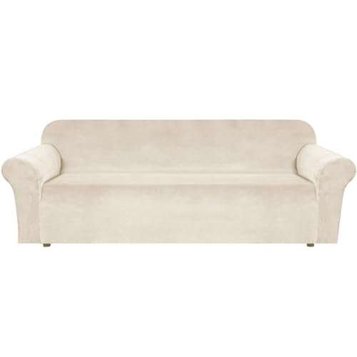 Stretch Sofa Covers Large Couch Covers Sofa Slipcovers Furniture Protector Soft with Non Slip Elastic Bottom (Ivory / XL Sofa)
