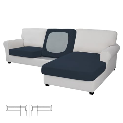 Stretch 3 Pieces Couch Cushion Covers for Sectional Sofa L Shape (2 Seater + 1 Chaise / Dark Blue)