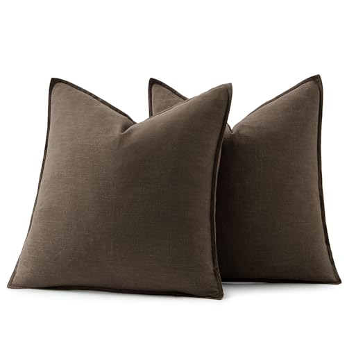 Decorative Linen Euro Sham Pillow Covers 24x24 Dark Coffee Chocolate (Dark Coffee / 24" x 24" (Pack of 2))