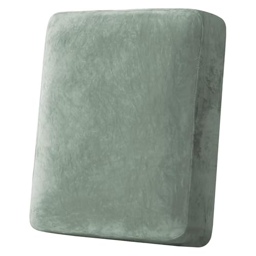 Velvet Stretch Couch Cushion Cover Plush Cushion Slipcover for Chair Cushion Furniture Protector Seat Cushion Sofa Cover (Sea Grass / 1 Cushion Armchair)