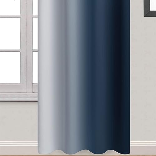 Ombre Curtains Navy Blue and Greyish White for Living Room (52"W x 90"L (Pack of 2) / Navy Blue)