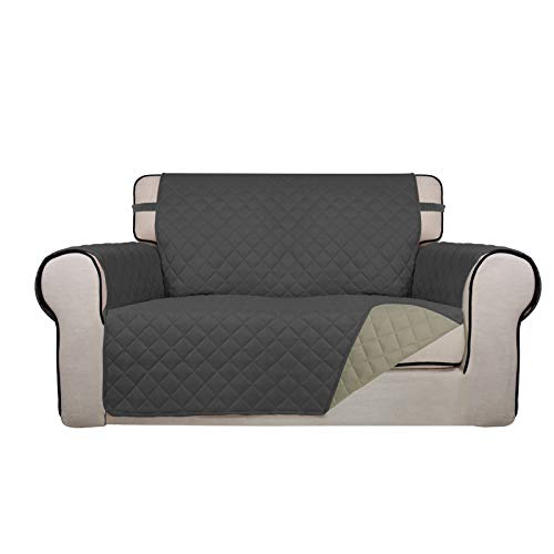 Reversible Quilted Couch Covers for Dogs Loveseat Sofa Cover 46.5” (Medium / Dark Gray/Beige)