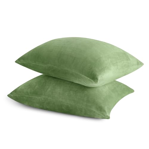 Flannel Pillow Cases Queen Size Set of 2 (Sage Green / 30" x 20" (Pack of 2))