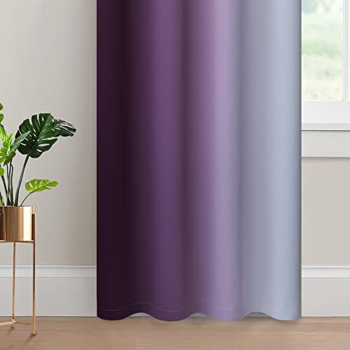 Ombre Curtains Purple and Greyish White for Living Room (52"W x 96"L (Pack of 2) / Purple)
