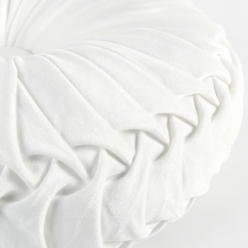 Set of 2 Off White Velvet Decorative Round Pleated Throw Pillows (Off White)