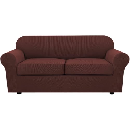 3 Piece Stretch Sofa Covers for 2 Cushion Sofa Couch Covers for Living Room Sofa (Medium-XL / Burnt Brick)