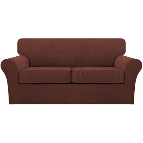 3 Piece Sofa Covers for 2 Cushion Couch Sofa Slipcover Soft Couch Cover for Dogs (Sofa (2 Cushion) / Burnt Brick)