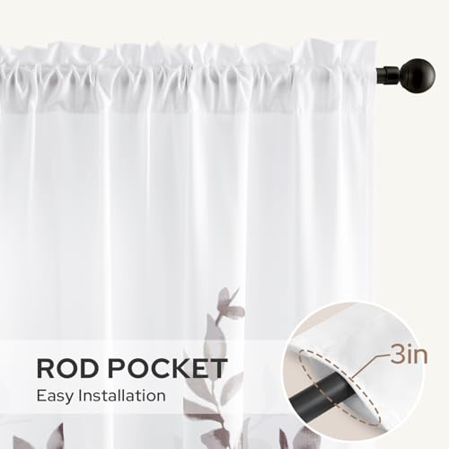 Non-See-Through Dry Rose and White Privacy Sheer Curtains (Leaves-dry Rose / 52"W x 63"L (Pack of 2))