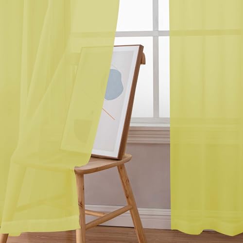 Sheer Curtains 108 Inch Length 2 Panels Set (Lemon / 42"W x 108"L (Pack of 2))
