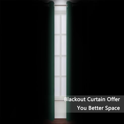 Blackout Curtains 52 x 90 Inch Long Dark Green Curtains Set of 2 Panels Room Darkening Curtains for Bedroom and Living Room (Green / 52"W x 90"L (Pack of 2))