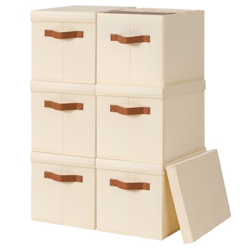 Storage Bins with Lids (Beige / L(6-Pack))