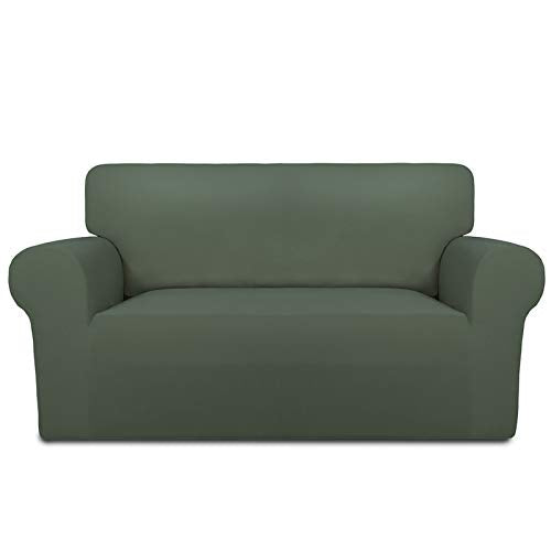 Stretch Loveseat Covers Fleece Couch Covers for Sofa Grayish Green (Medium Loveseat / Grayish Green)