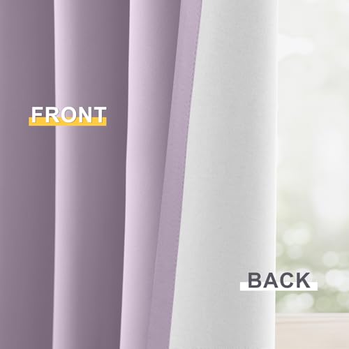 Lilac 100% Blackout Curtains 96 Inches Long for Bedroom 50" Wide (50"W x 96"L (Pack of 2) / Lilac With White Backing)