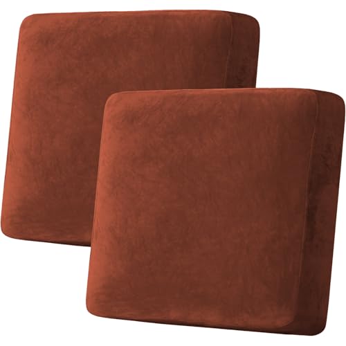 Velvet Stretch Couch Cushion Cover Plush Cushion Slipcover for Chair Loveseat Sofa Cushion Furniture Protector Seat Cushion Sofa Cover (Rust / 2 Cushion Sofa)