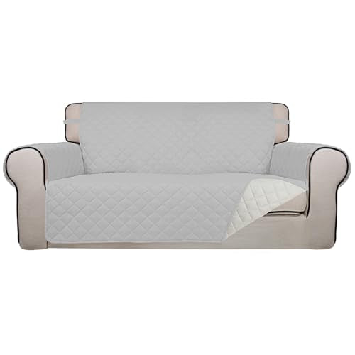 Reversible Quilted Couch Covers for Dogs Loveseat Sofa Cover 54" (Medium-XL / Light Gray/Ivory)