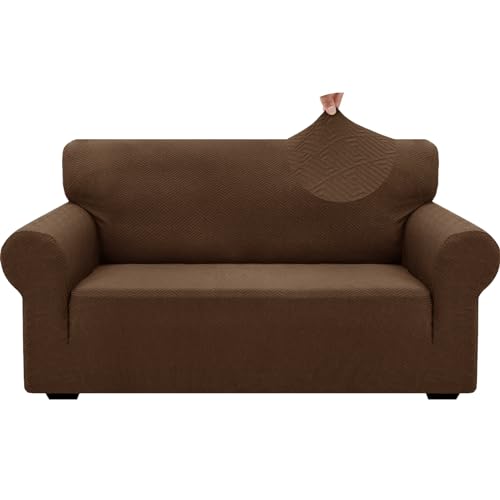 1 Piece Jacquard Couch Covers for 2 Cushion Couch High Stretch Loveseat Slipcover for Pets Dogs Anti Slip Love Seat Sofa Slipcover Furniture Protector (Medium (55"-69") / New Pattern Coffee)