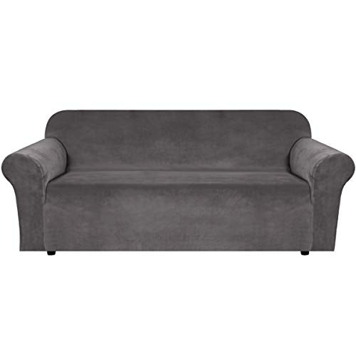 Stretch Velvet Sofa Covers for 3 Cushion Couch Covers Sofa Slipcovers Furniture Protector Soft with Non Slip Elastic Bottom (Charcoal Gray / Sofa)