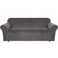 Stretch Velvet Sofa Covers for 3 Cushion Couch Covers Sofa Slipcovers Furniture Protector Soft with Non Slip Elastic Bottom (Charcoal Gray / Sofa)