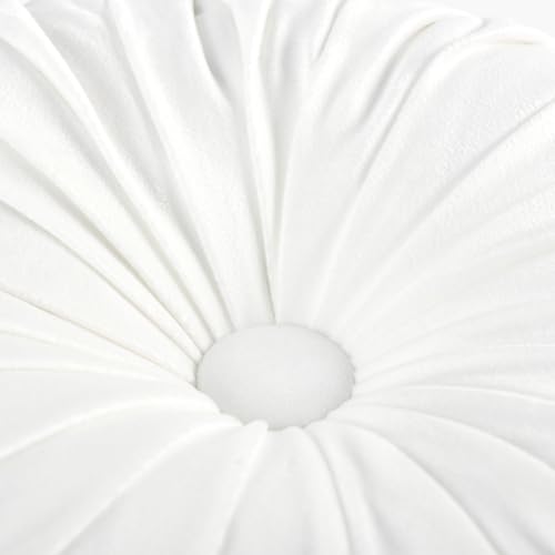 Set of 2 Off White Velvet Decorative Round Pleated Throw Pillows (Off White)