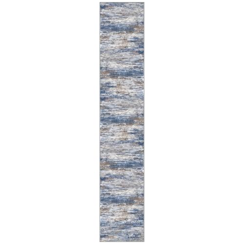 Modern Abstract Washable Rug Runner 2.6x14 Hallway Rug Runner Non (Blue Rust White / 2'8" x 14' (Runner))