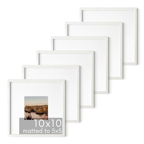 Solid Oak Wood 10”x10” Picture Frames Matted to 5”x5” Set of 6 (Set of 06 / White Oak / 10x10 in)
