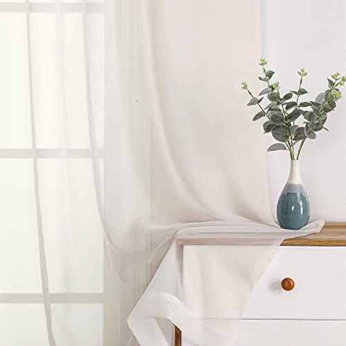 Sheer Curtains 108" inches Long (Ivory / 42"W x 108"L (Pack of 2))
