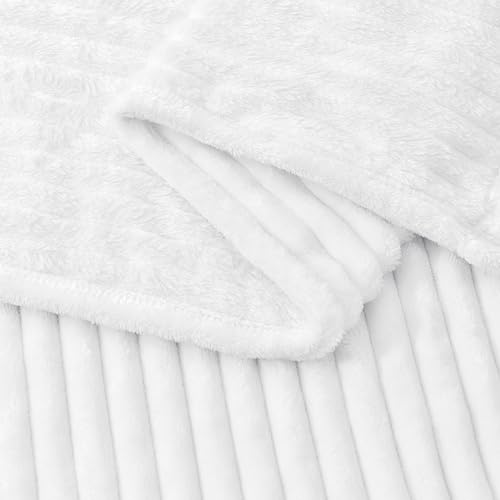 3D Ribbed Jacquard White Fleece Twin Blanket for Couch (Bright White / Twin(60"x80"))