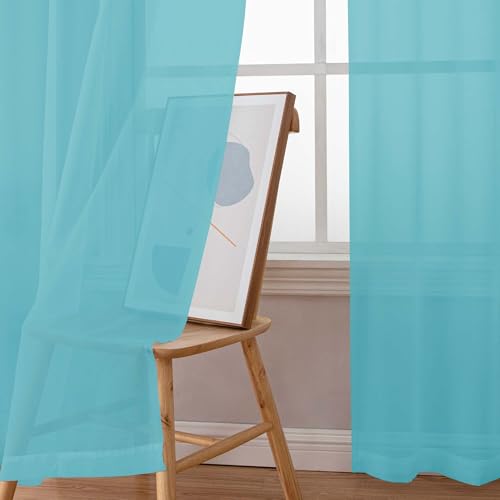 Aqua Sheer Curtains 45 Inch Long 2 Panels (Aqua / 42"W x 45"L (Pack of 2))