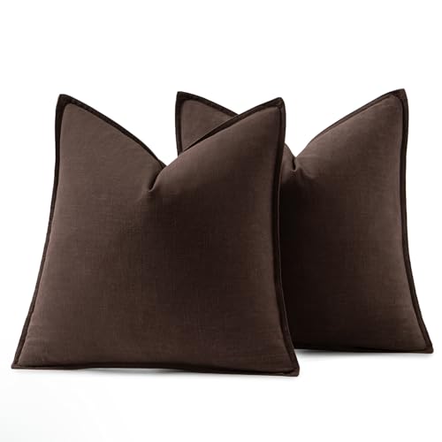 Decorative Linen Euro Sham Pillow Covers 26x26 Dark Brown (Dark Brown / 26" x 26" (Pack of 2))