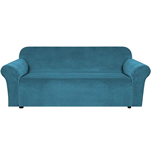 Stretch Velvet Sofa Covers Large Couch Covers Sofa Slipcovers Furniture Protector Soft with Non Slip Elastic Bottom (Peacock Blue / XL Sofa)