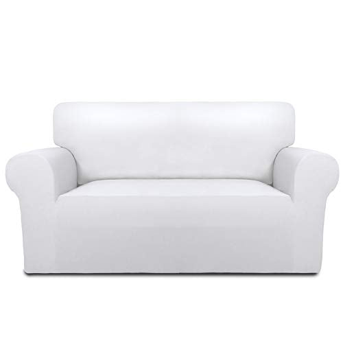 Stretch Loveseat Covers Fleece Couch Covers for Sofa White (Medium Loveseat / White)