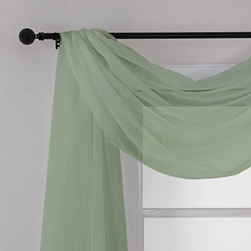 Sage Green Sheer Scarf Valances for Windows 216 Inch Extra Long (Sage Green / 42"W x 216"L (Pack of 2))