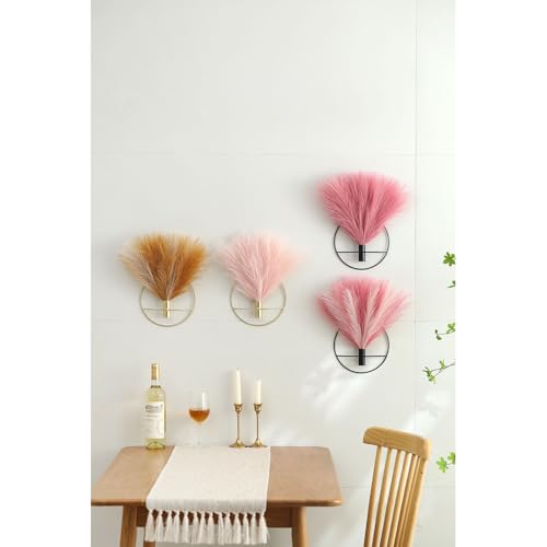 Boho Pampas Pink Wall Decor Black Metal Art (31-pampas-IcePink&DarkPink - Black Ring / S 7.8inch (Black Ring))