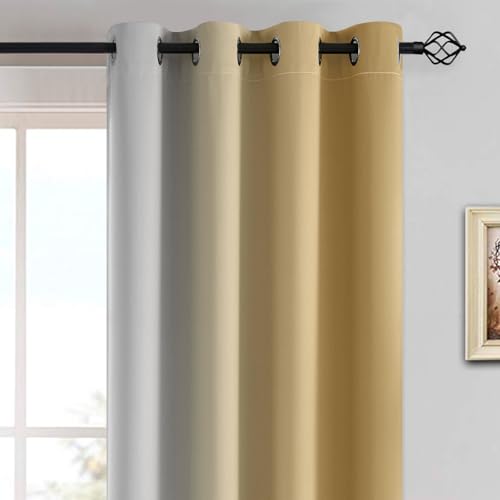 Ombre Curtains Beige and Greyish White for Living Room (52"W x 84"L (Pack of 2) / Beige)