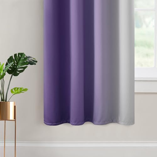 Ombre Curtains Lavender Purple and Greyish White for Living Room 63 (52"W x 63"L (Pack of 2) / Lavender Purple)