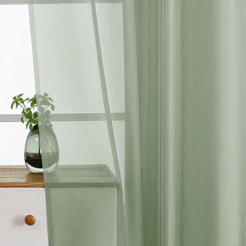Sage Green Window Sheer Curtains 54 inch Length (42"W x 54"L (Pack of 2) / Sage Green)