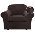 Rich Velvet Stretch 2 Piece Cover Chair Slipcover Sofa Cover Furniture Protector Couch Soft with Elastic Bottom Chair Couch Cover with Arms Width Up to 49 Inch (1 Cushion Chair / Brown)