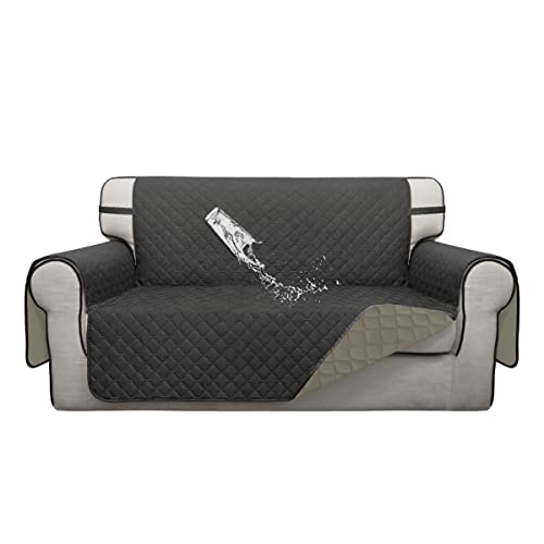 Double Protection 100% Waterproof Loveseat Sofa Covers for Living Room (Dark Gray/Beige / Loveseat Medium)