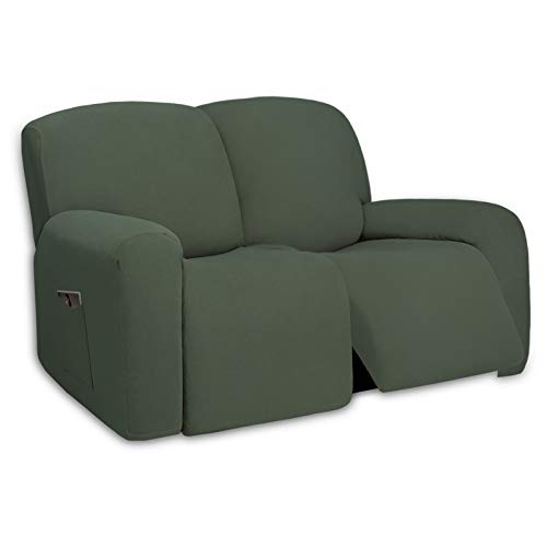 Super Stretch Loveseat Recliner Sofa Couch Cover with Pocket (Medium Recliner Loveseat / Grayish Green)