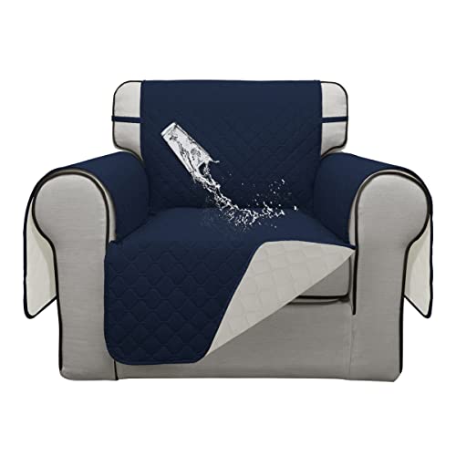 Double Protection 100% Waterproof Chair Sofa Cover for Living Room (Navy/Ivory / Chair Small)