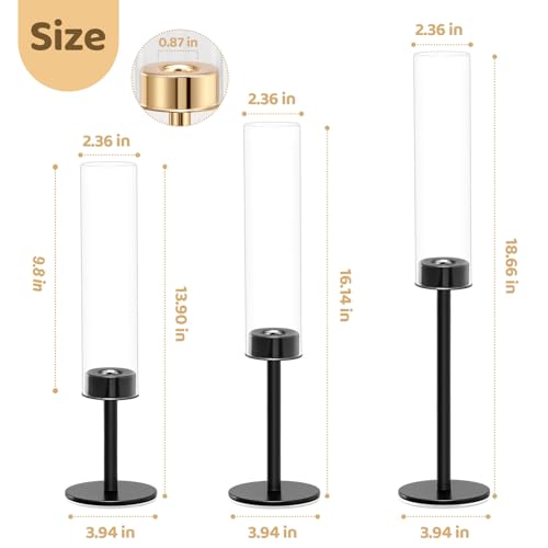 Black Hurricane Glass Candle Holders Set of 6 Tall Taper Candlestick Holder (Black)